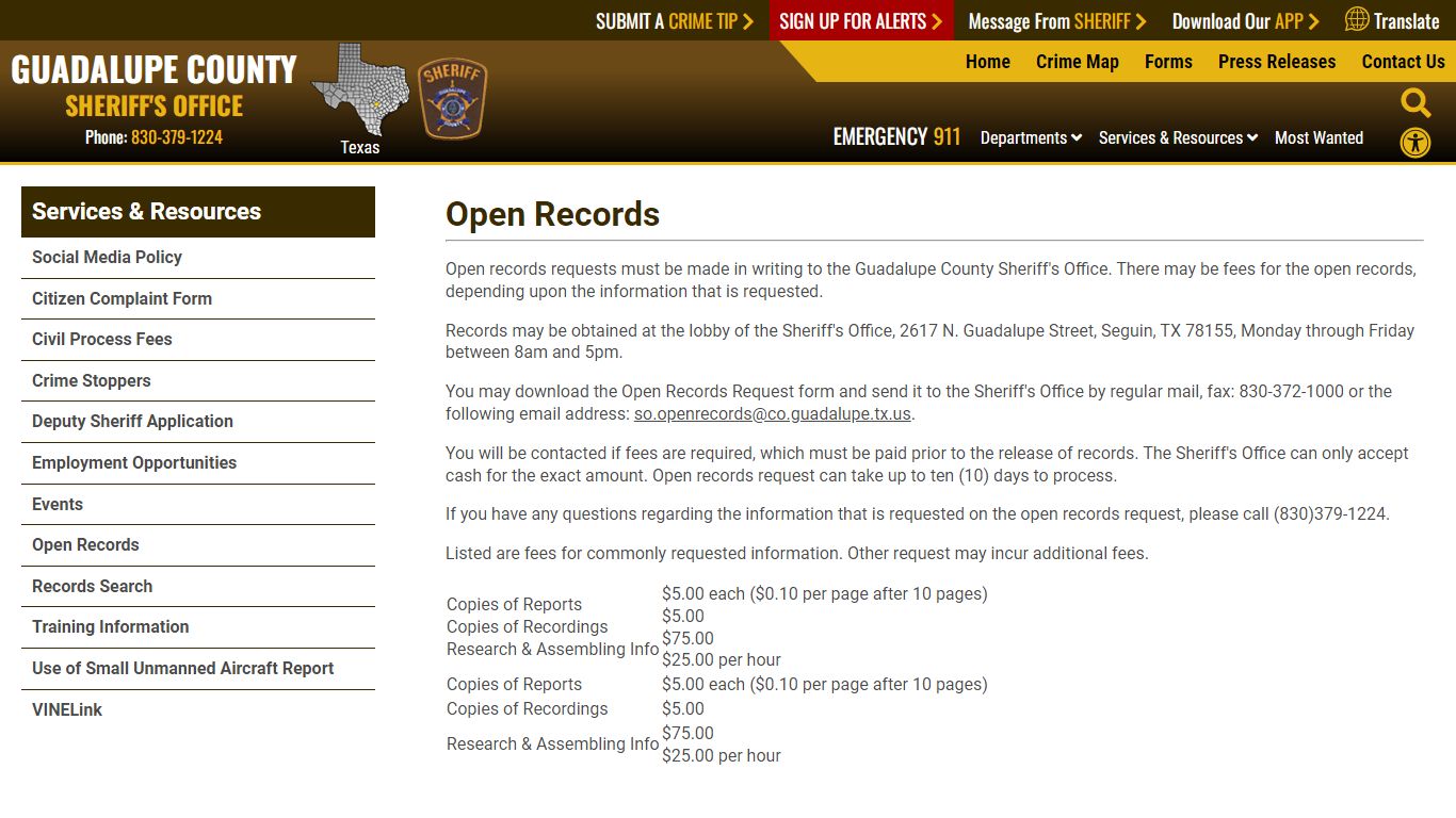 Open Records | Guadalupe County TX Sheriff's Office